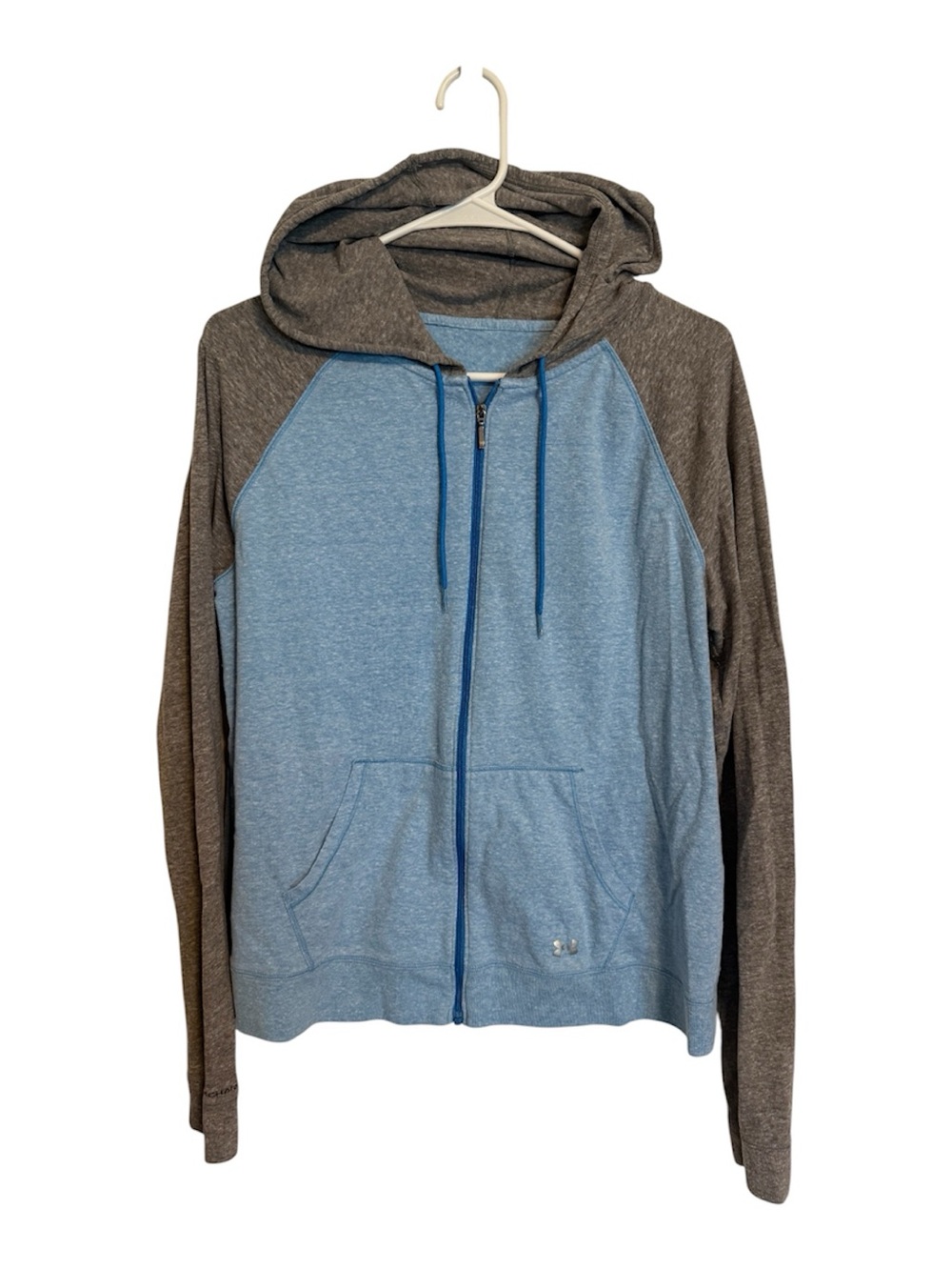 Woman’s Two-Tone Full-Zip Hooded Under Armor Sweatshirt - Blue/Gray lightweight